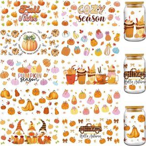 Fall UV DTF Cup Wraps - 10 Sheets Pumpkin Maple Leaf Uvdtf Tumbler Wrap for 16 2